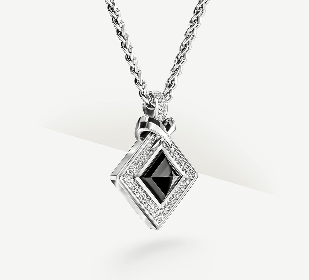 Black Onyx Pyramid Pendant<br>w/Pavé Diamonds / Talon Detail