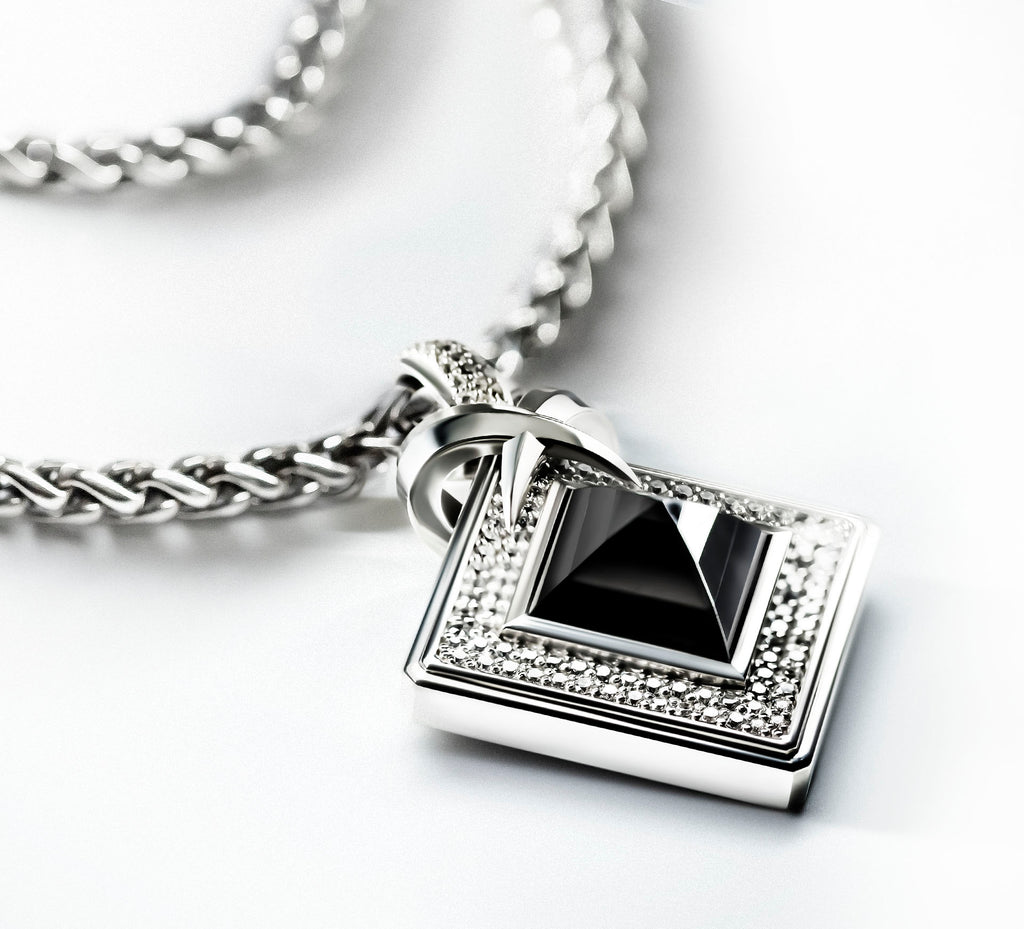 Black Onyx Pyramid Pendant<br>w/Pavé Diamonds / Talon Detail