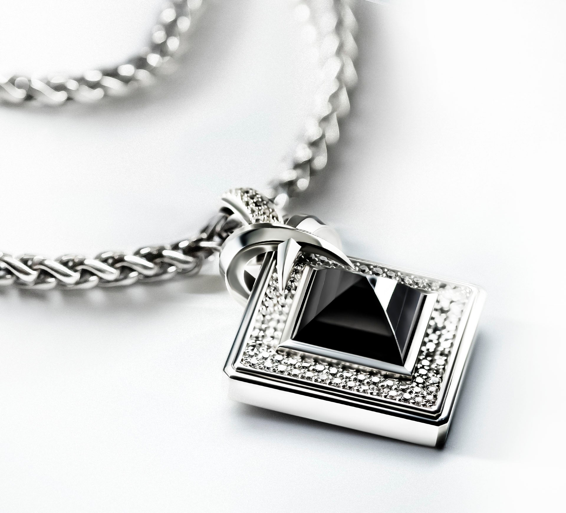 Black Onyx Pyramid Pendant<br>w/Pavé Diamonds / Talon Detail