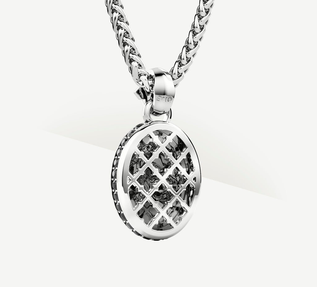 Deco Skull Pendant<br>w/Sterling Silver / Black Pavé Diamonds