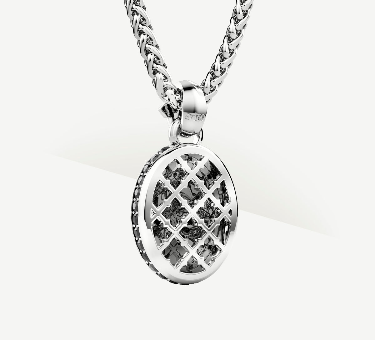 Deco Skull Pendant<br>w/Sterling Silver / Black Pavé Diamonds