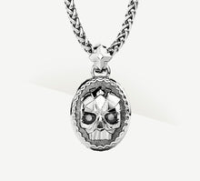 Load image into Gallery viewer, Deco Skull Pendant<br>Sterling Silver / Black Pavé Diamonds
