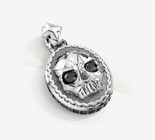 Load image into Gallery viewer, Deco Skull Pendant<br>Sterling Silver / Black Pavé Diamonds
