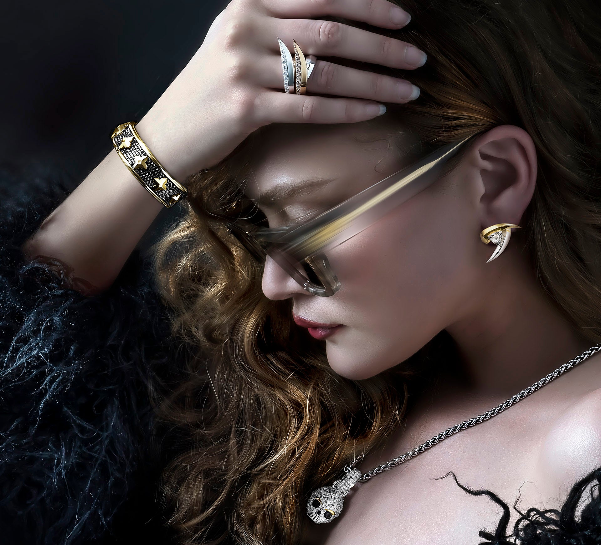 Phoenix Cuff / 14k Yellow Gold<br>w/Black Pavé-Set Diamonds