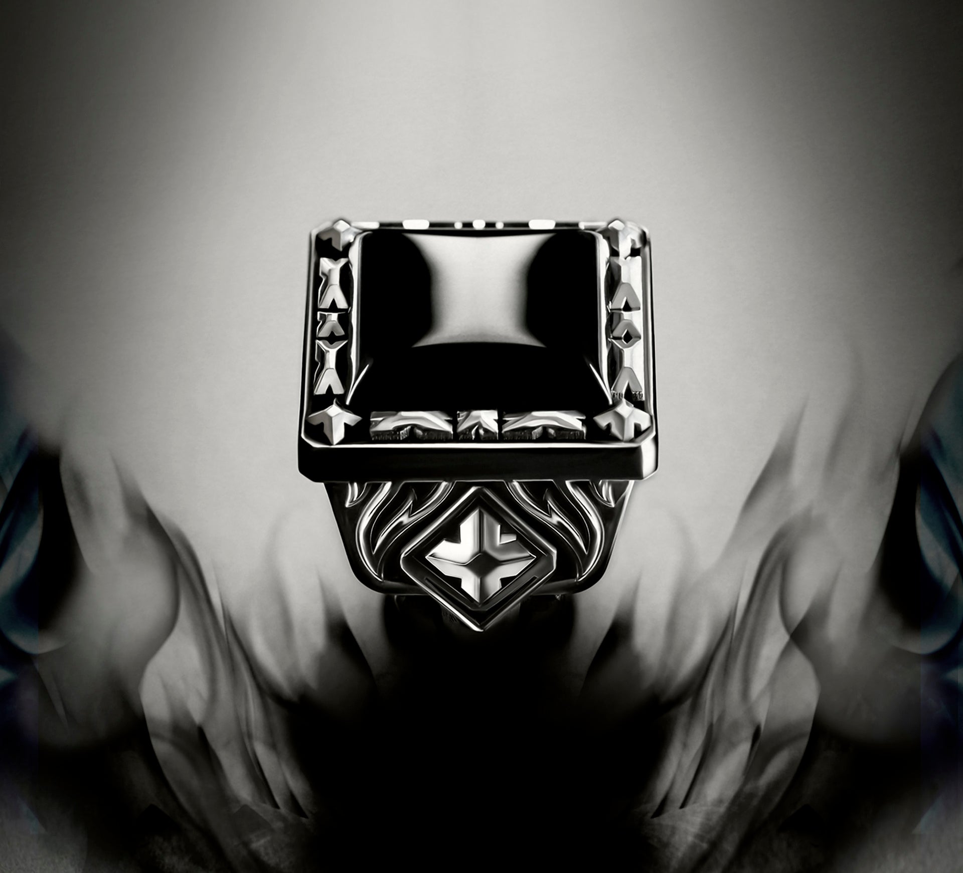 Fire & Ice Signet Ring<br>Sterling Silver / Black Onyx