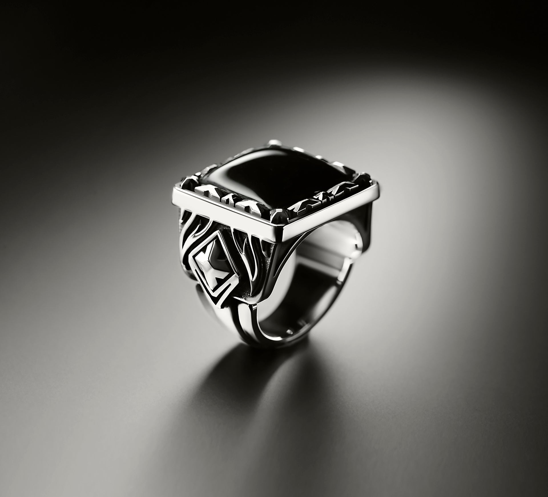 Fire & Ice Signet Ring<br>Sterling Silver / Black Onyx
