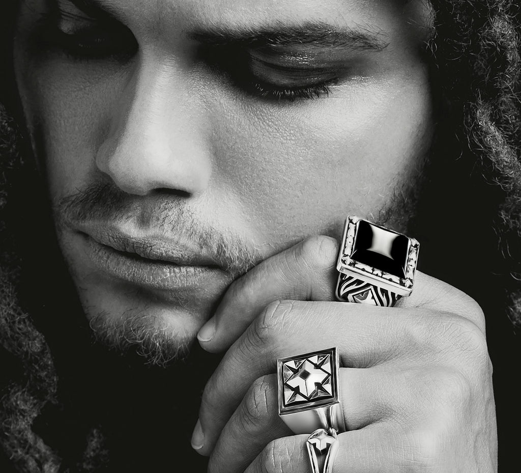 Fire & Ice Signet Ring<br>Sterling Silver / Black Onyx