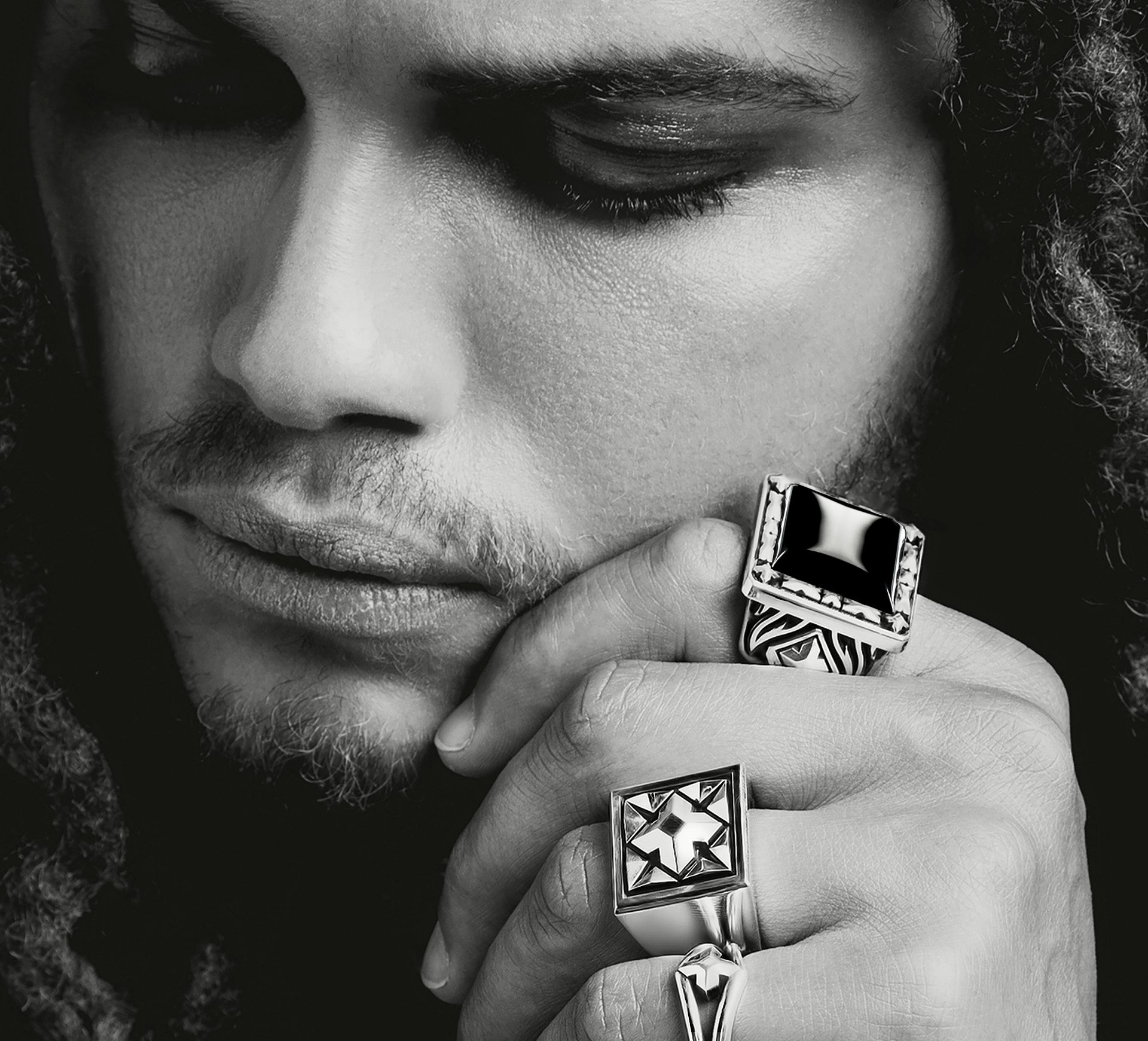 Fire & Ice Signet Ring<br>Sterling Silver / Black Onyx