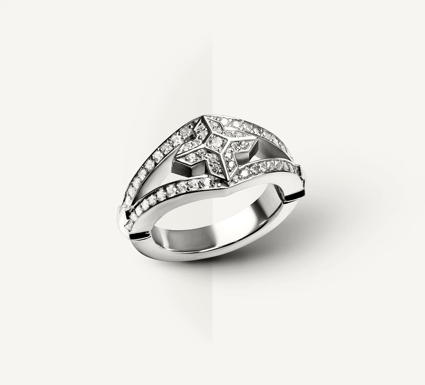 Center Crown Ring<br>in 18K White Gold w/Pavé Diamonds