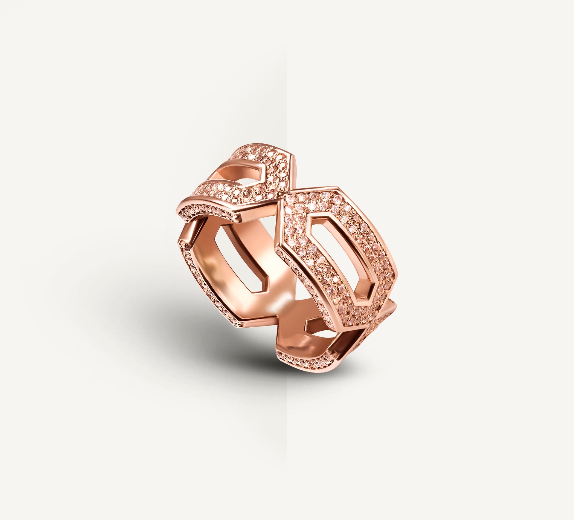 Crystal Link Band<br>14k Rose Gold<br>Rose Pavé Diamonds