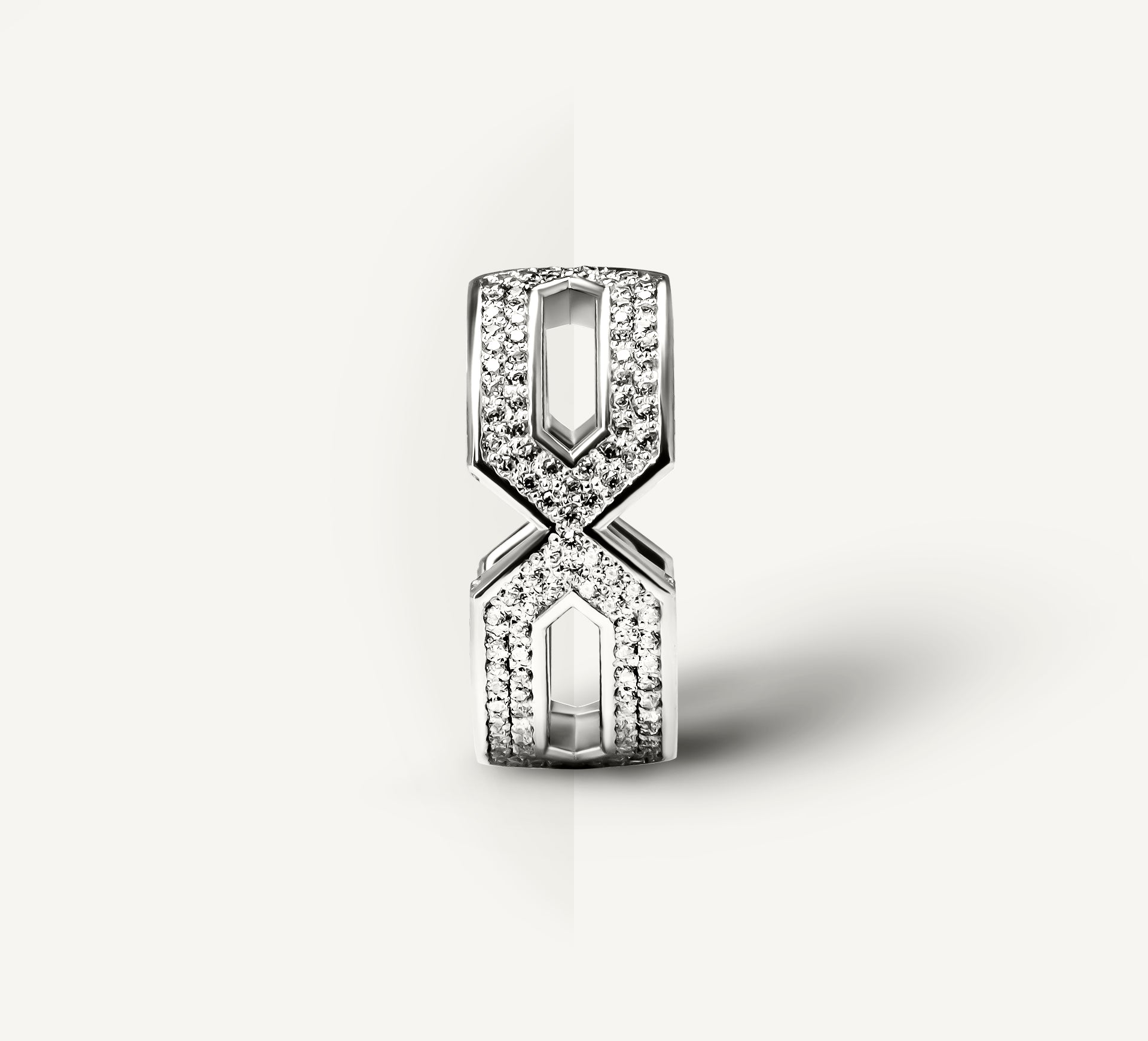 Crystal Link Band<br>Sterling Silver<br>White Pavé Diamonds