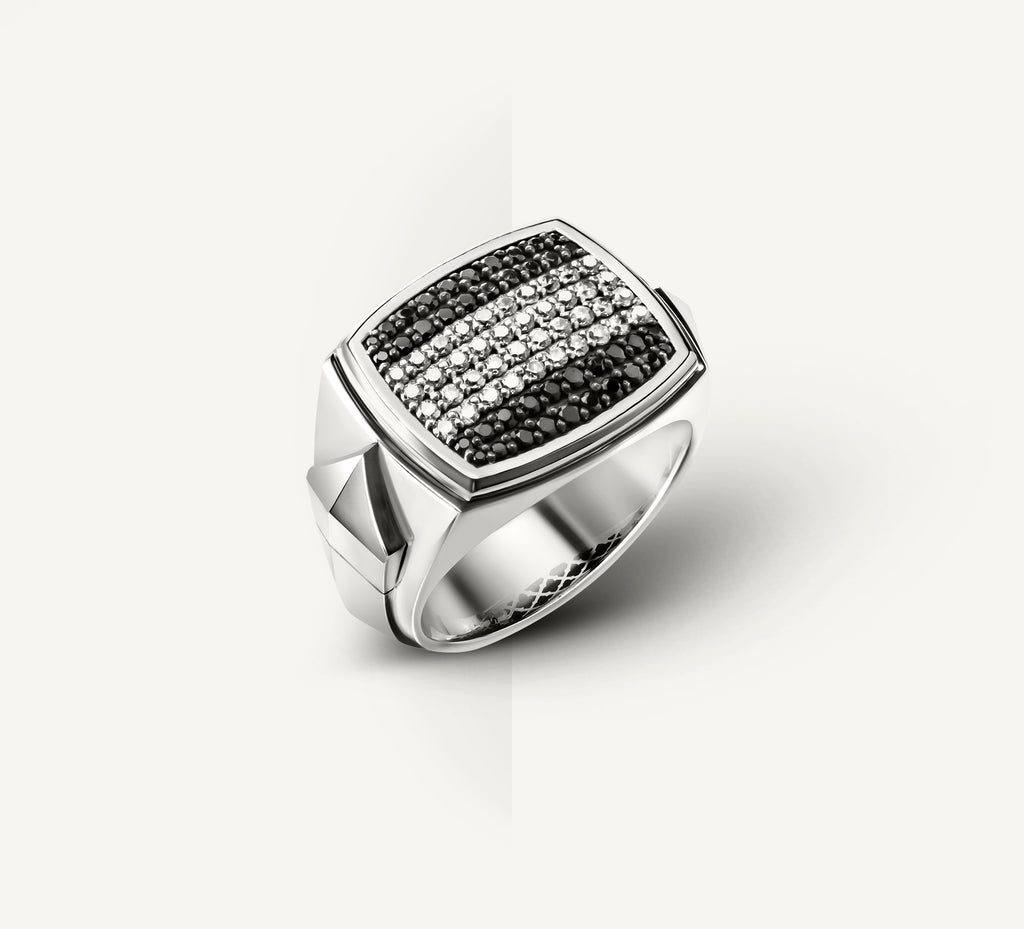 Arrow Signet Ring<br>Black & White Pavé Diamonds