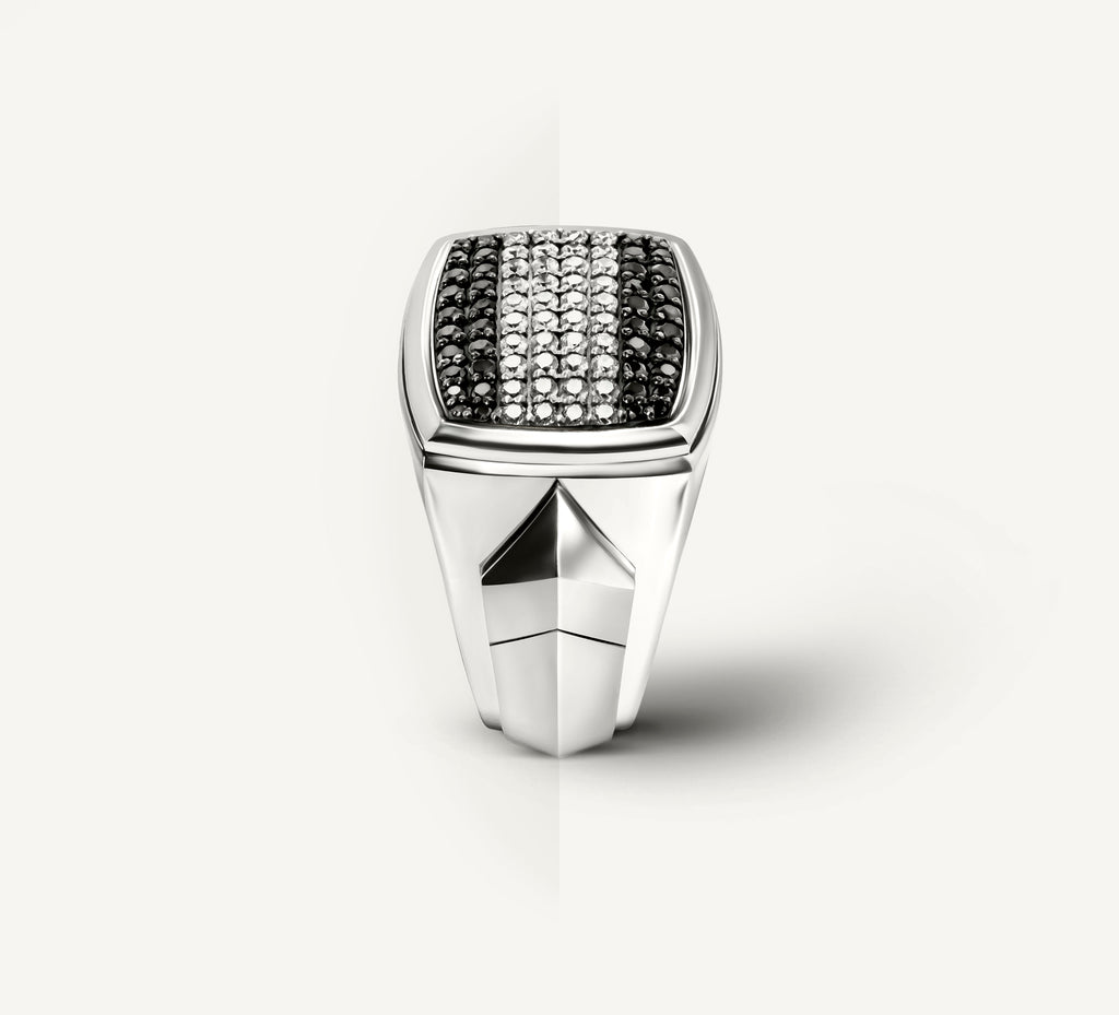 Arrow Signet Ring<br>Black & White Pavé Diamonds