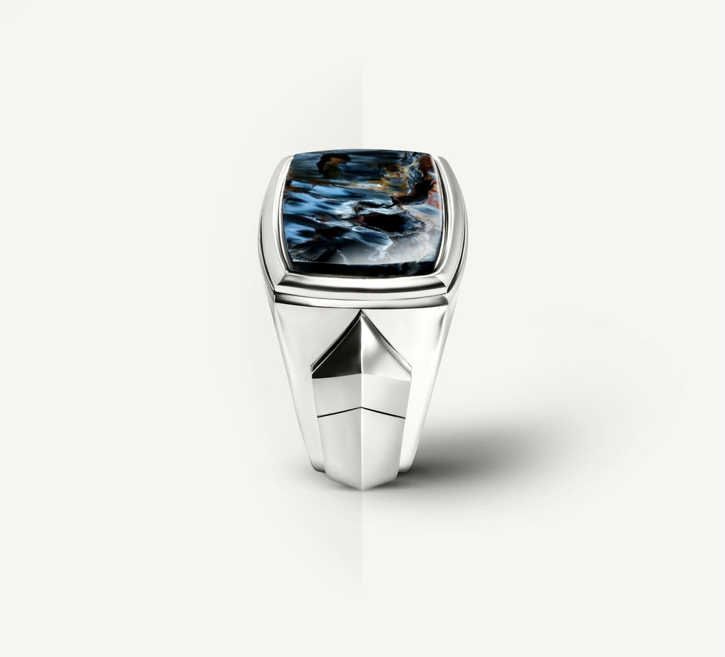Arrow Signet Ring<br>w/Exotic Pietersite Stone