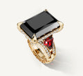 Radiant Event Ring<br>14K Gold w/Black Onyx<br>Ruby and Diamond Band