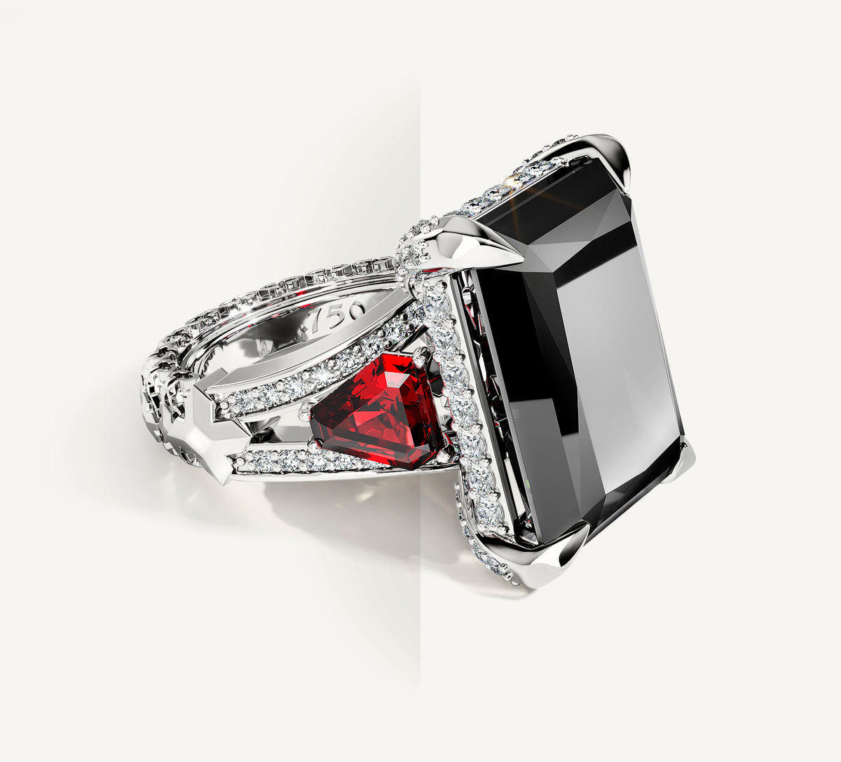Radiant Event Ring<br>Sterling Silver w/Black Onyx<br>Ruby and Diamond Band