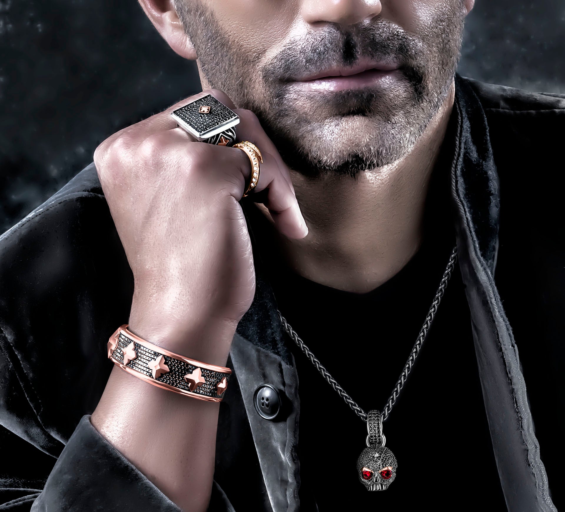 Phoenix Cuff / 14k Rose Gold<br>w/Black Pavé-Set Diamonds