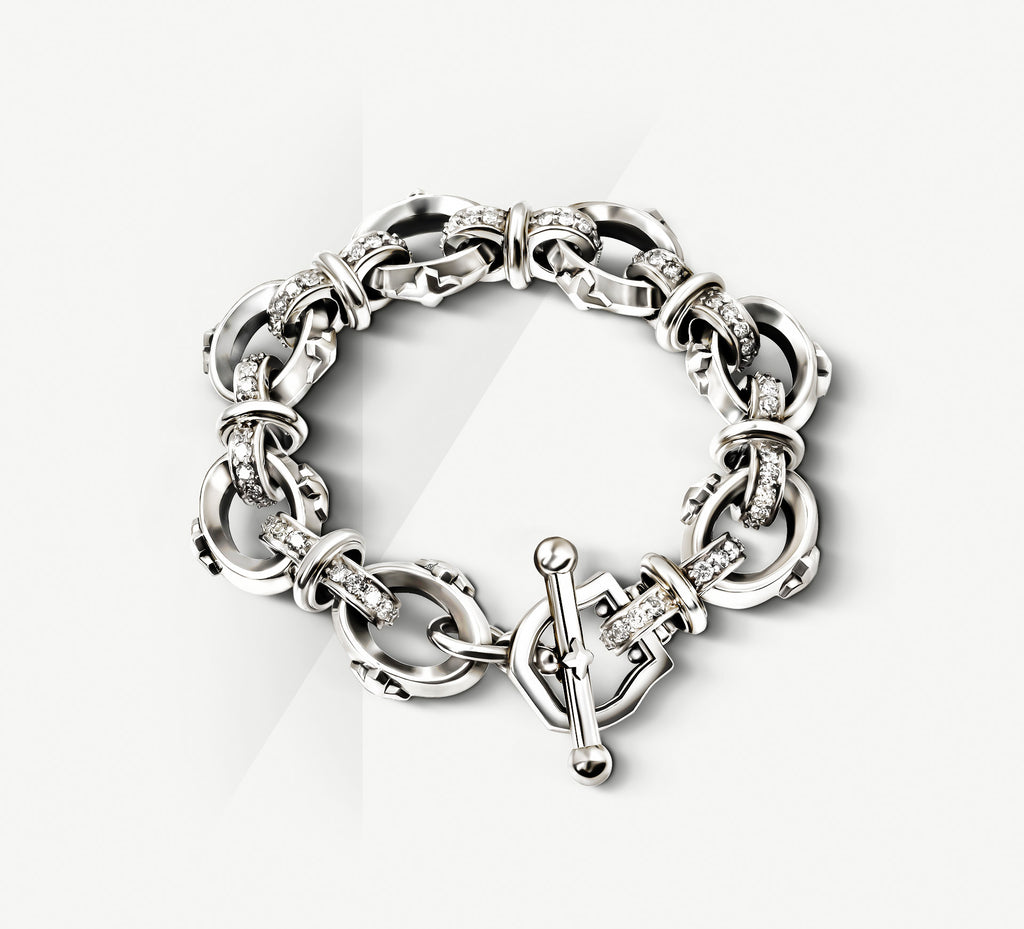 19mm Signature Link Bracelet<br>Sterling Silver w/Pavé Diamonds