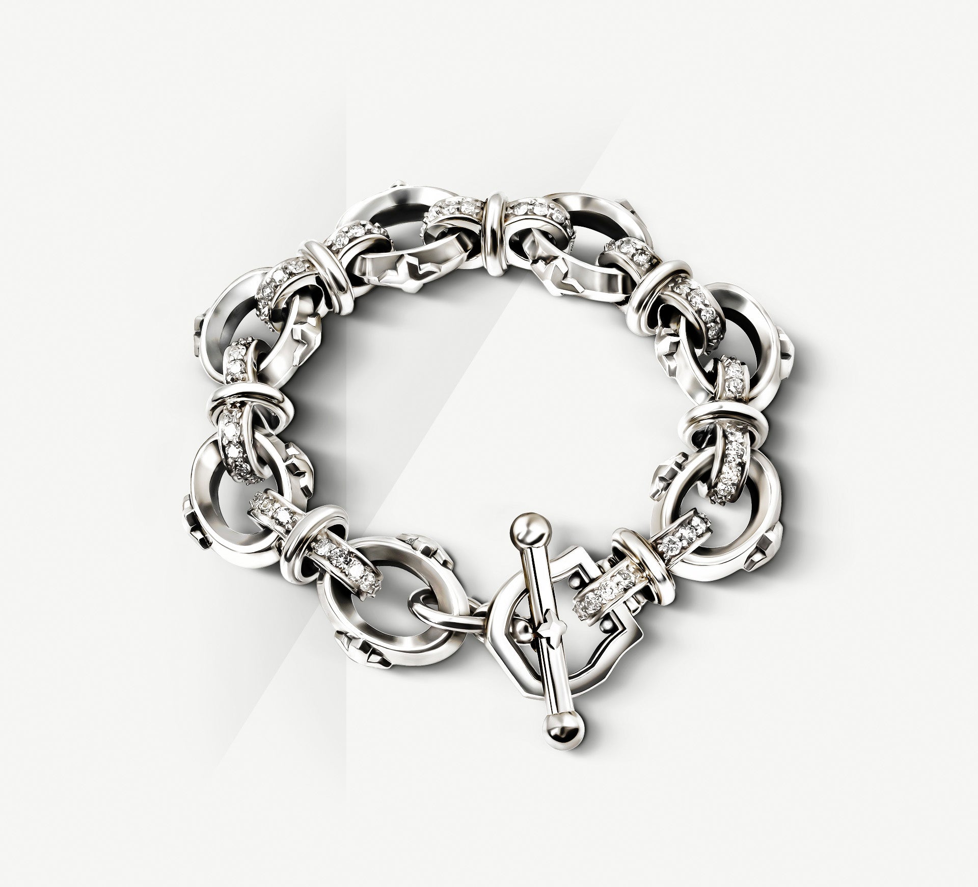 19mm Signature Link Bracelet<br>Sterling Silver w/Pavé Diamonds