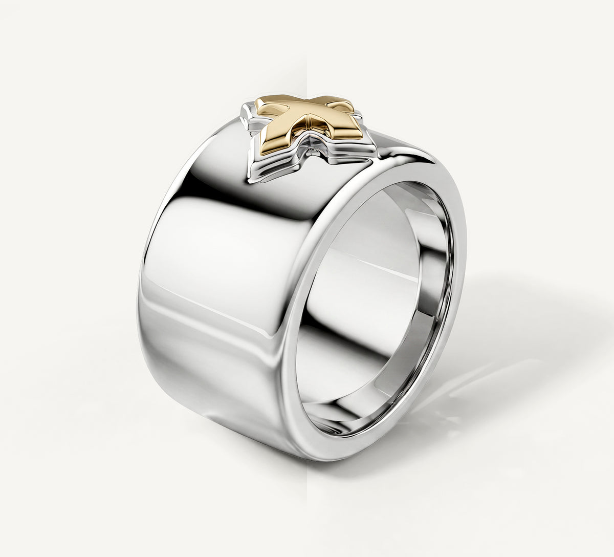 STQ Cross Band Ring<br>Sterling Silver / 14K Yellow Gold