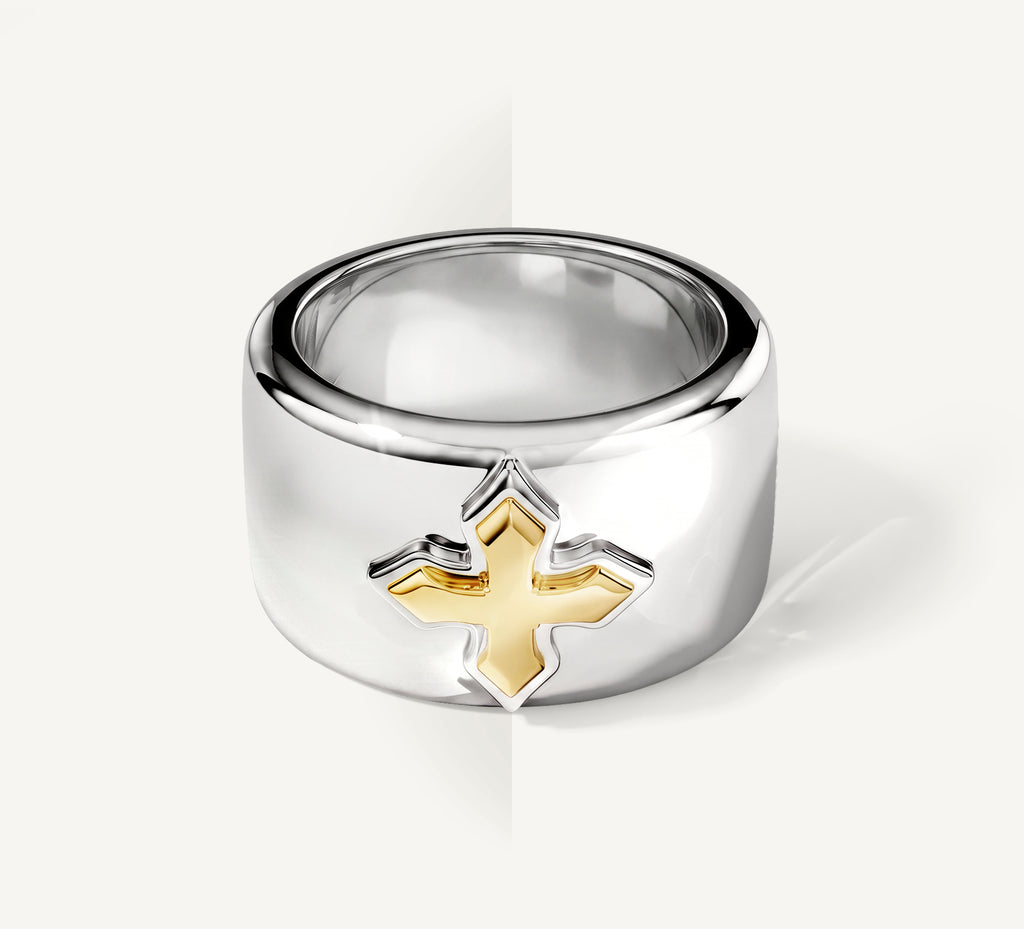 STQ Cross Band Ring<br>Sterling Silver / 14K Yellow Gold