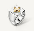 STQ Cross Signet Ring<br>Sterling Silver / 14K Yellow Gold
