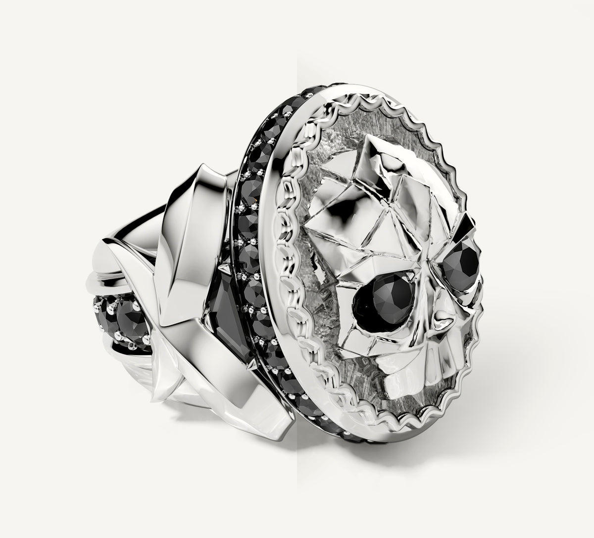 Deco Skull / Talon Signet Ring<br>with Pavé Black Diamonds