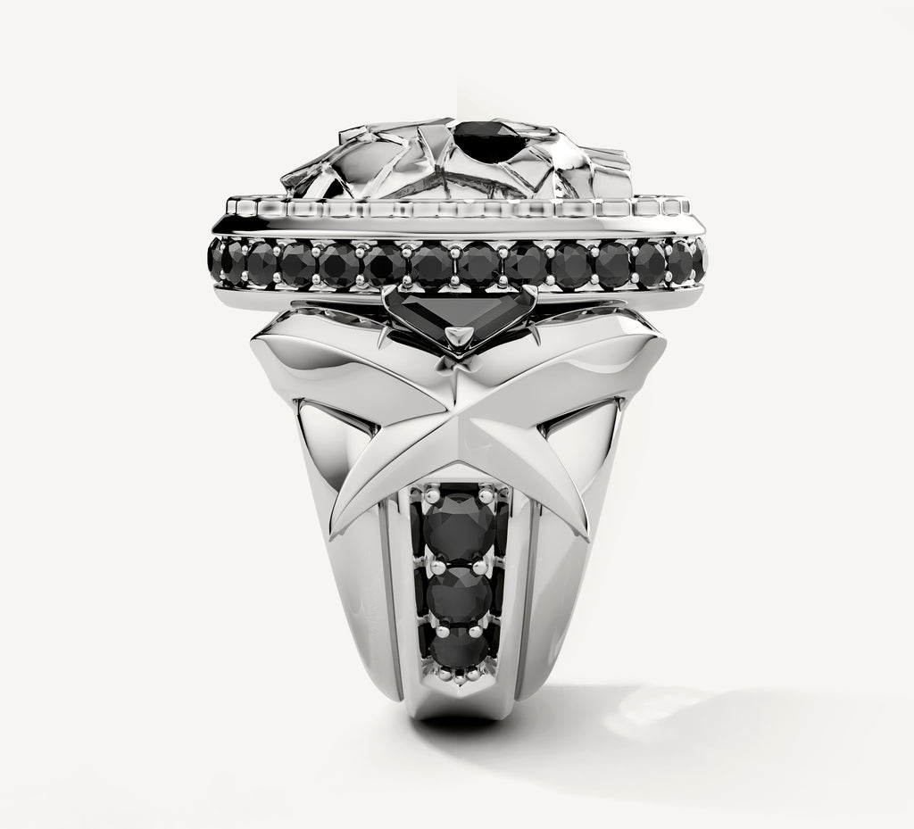 Deco Skull / Talon Signet Ring<br>with Pavé Black Diamonds