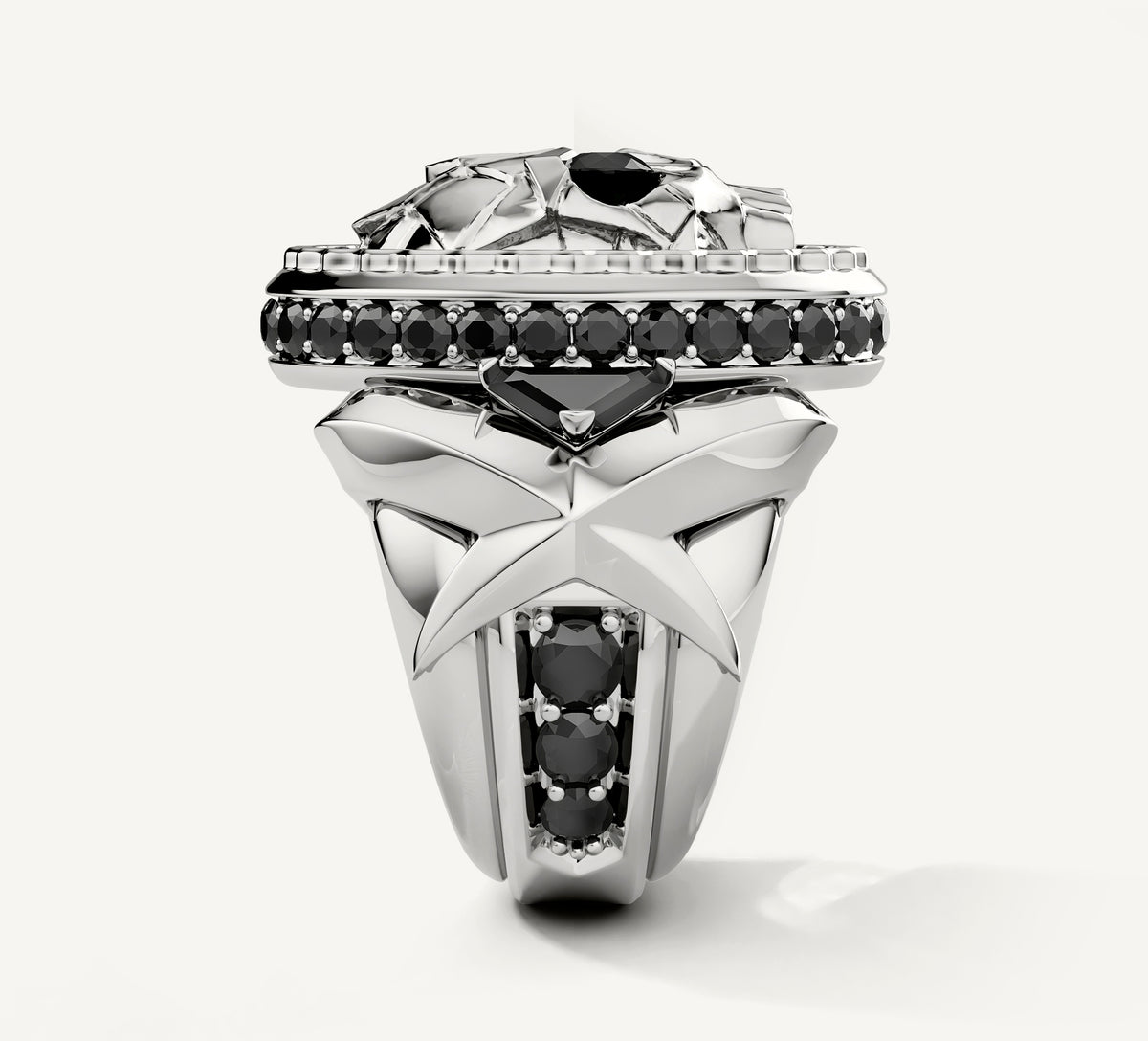 Deco Skull / Talon Signet Ring<br>with Pavé Black Diamonds