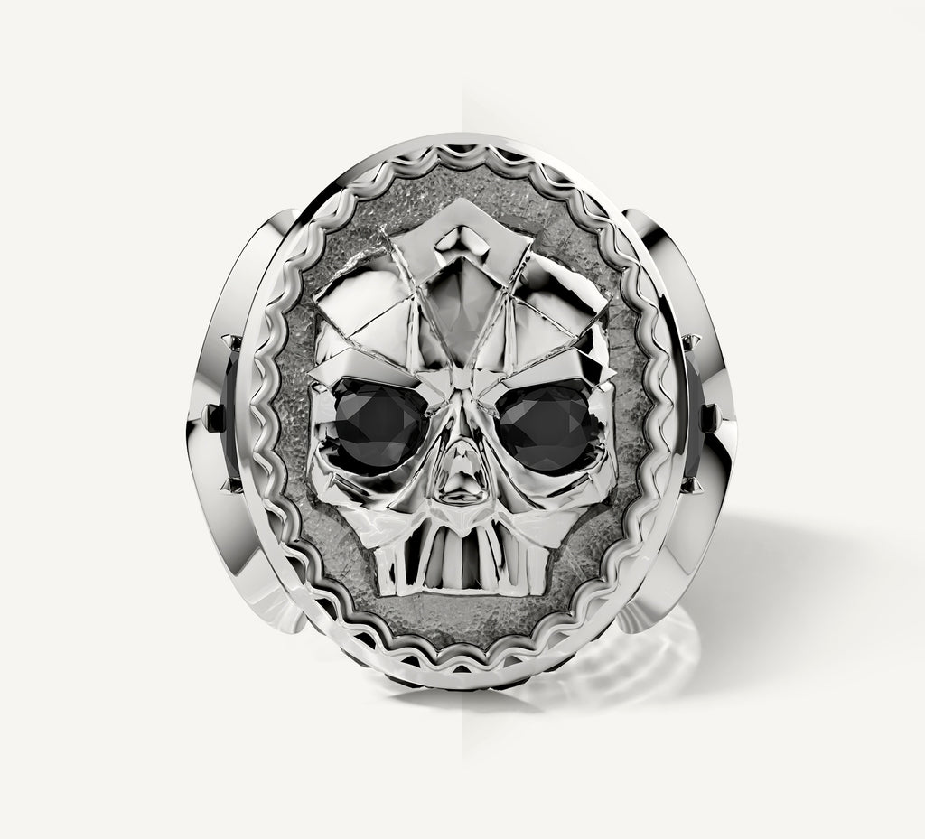 Deco Skull / Talon Signet Ring<br>with Pavé Black Diamonds