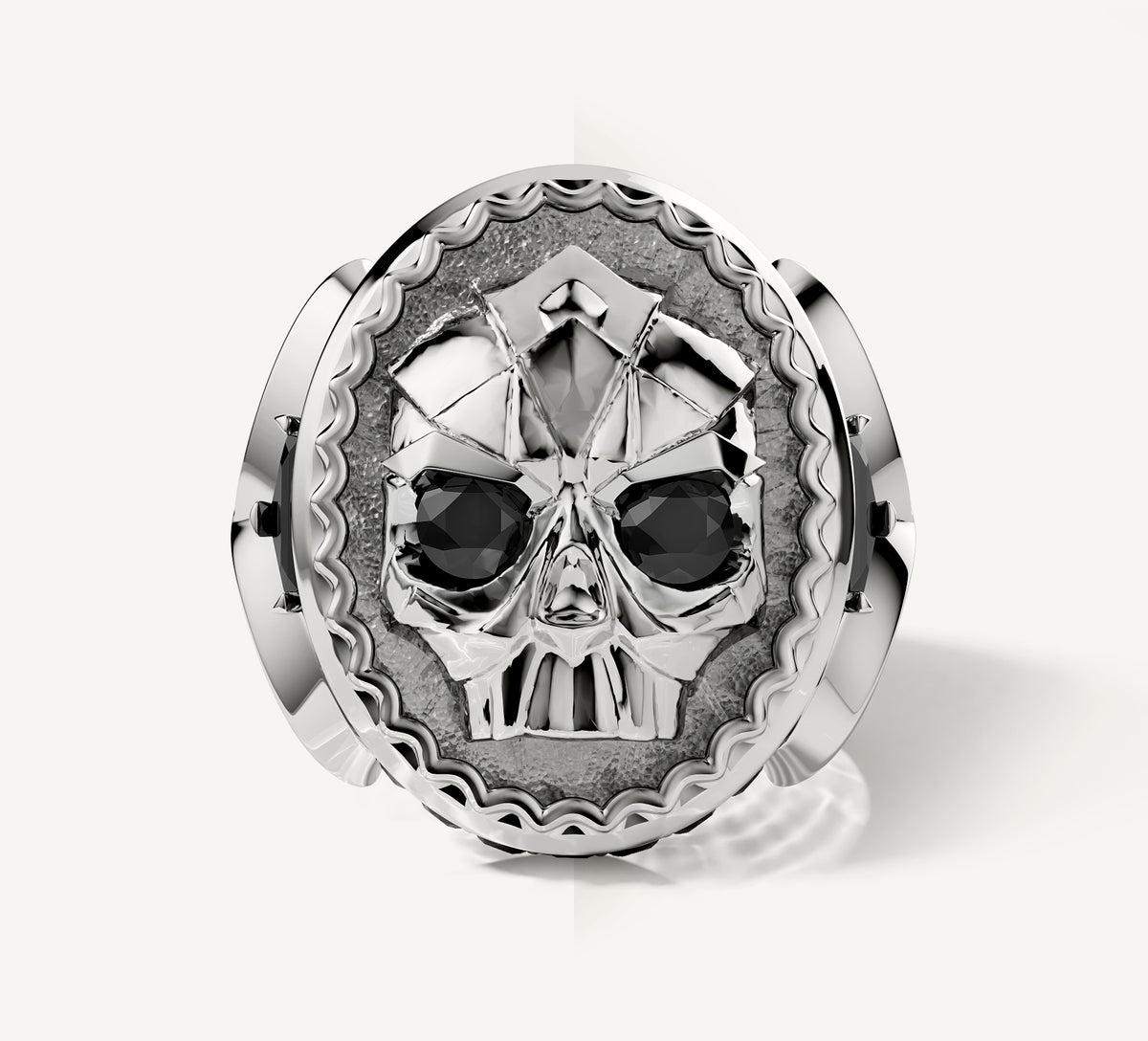 Deco Skull / Talon Signet Ring<br>with Pavé Black Diamonds