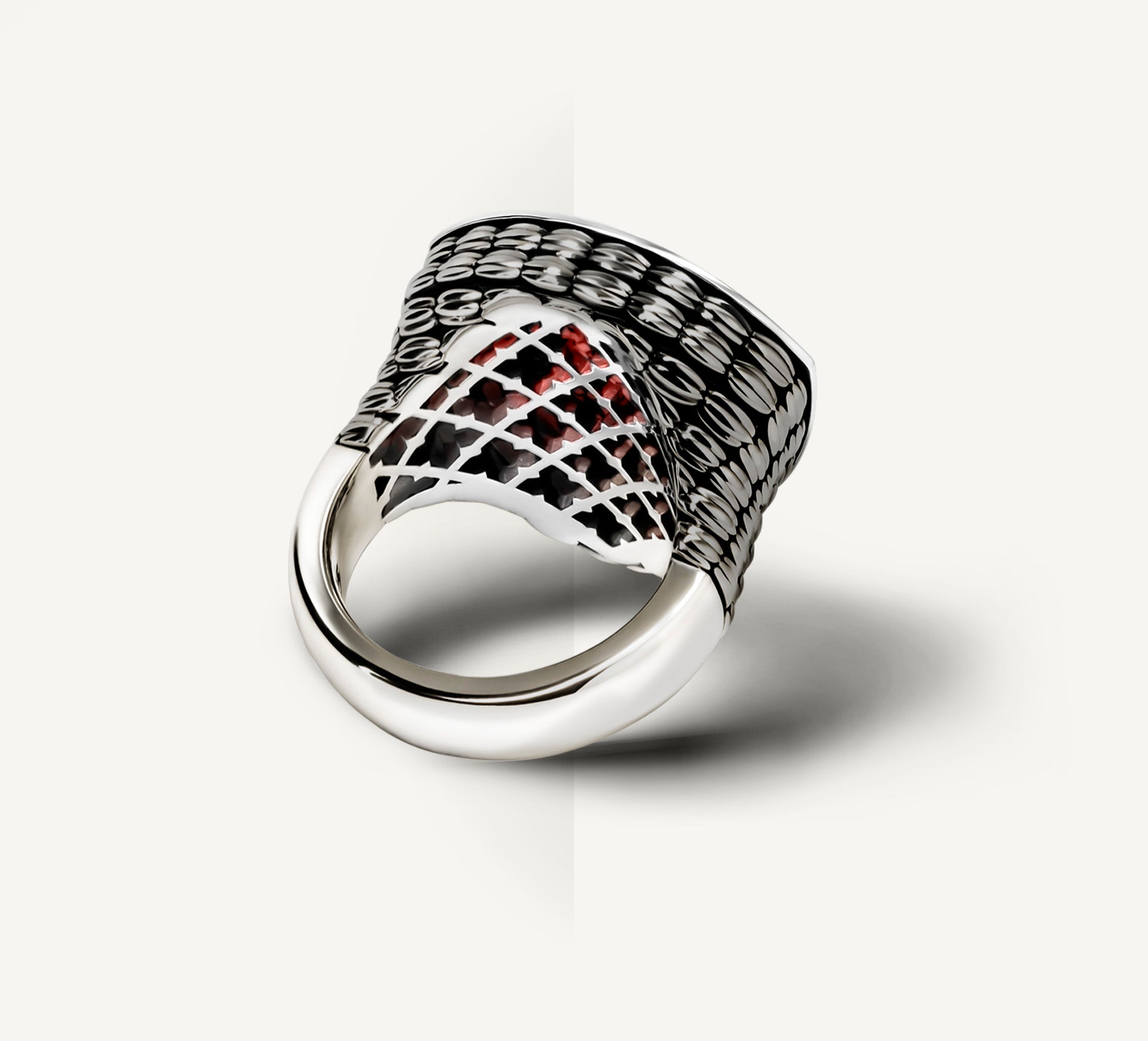 Shield Ring in Sterling Silver<br>Garnet Stone / Black Rhodium