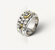 Load image into Gallery viewer, Spiked Rebel Ring&lt;br&gt;Sterling Silver w/Diamonds&lt;br&gt;Black Onyx / 18K Gold Accents
