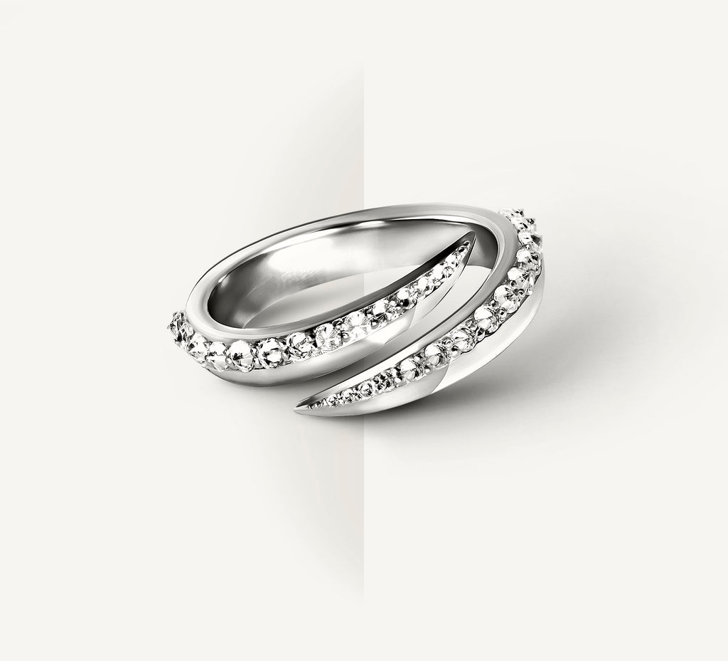 Luxxe Talon Ring / Sterling Silver<br>w/Inverted Pavé-Set Diamonds
