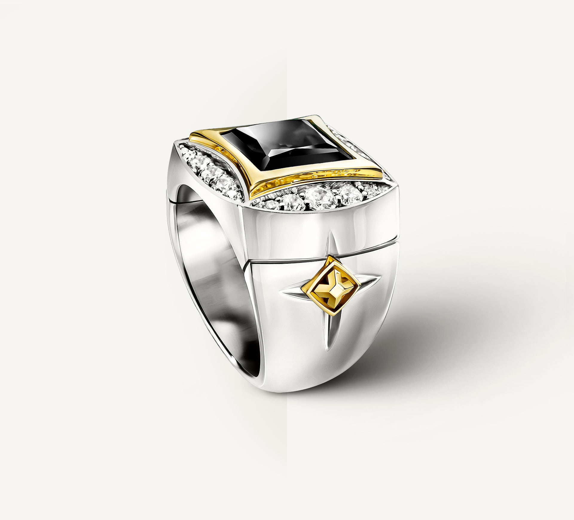 The Grand Signet Ring<br>Diamonds / Onyx & Mixed Metals