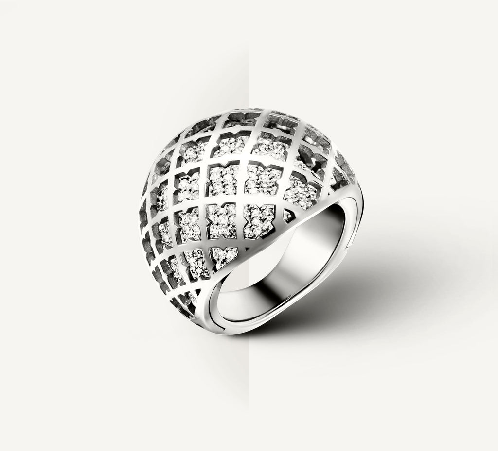 Domed Trellis Ring<br>w/Micro Pavé Diamond Floor<br>in Sterling Silver