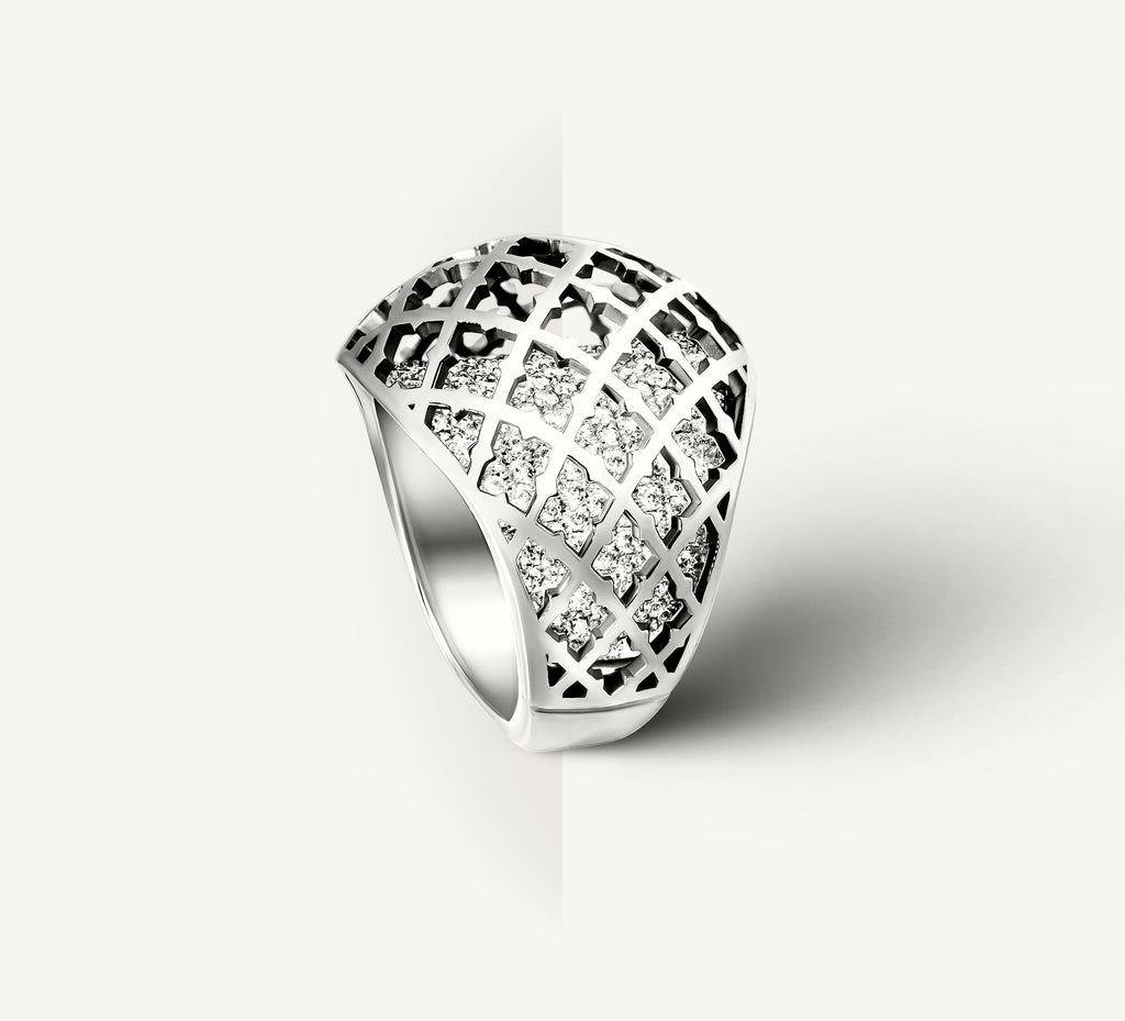 Domed Trellis Ring<br>w/Micro Pavé Diamond Floor<br>in Sterling Silver