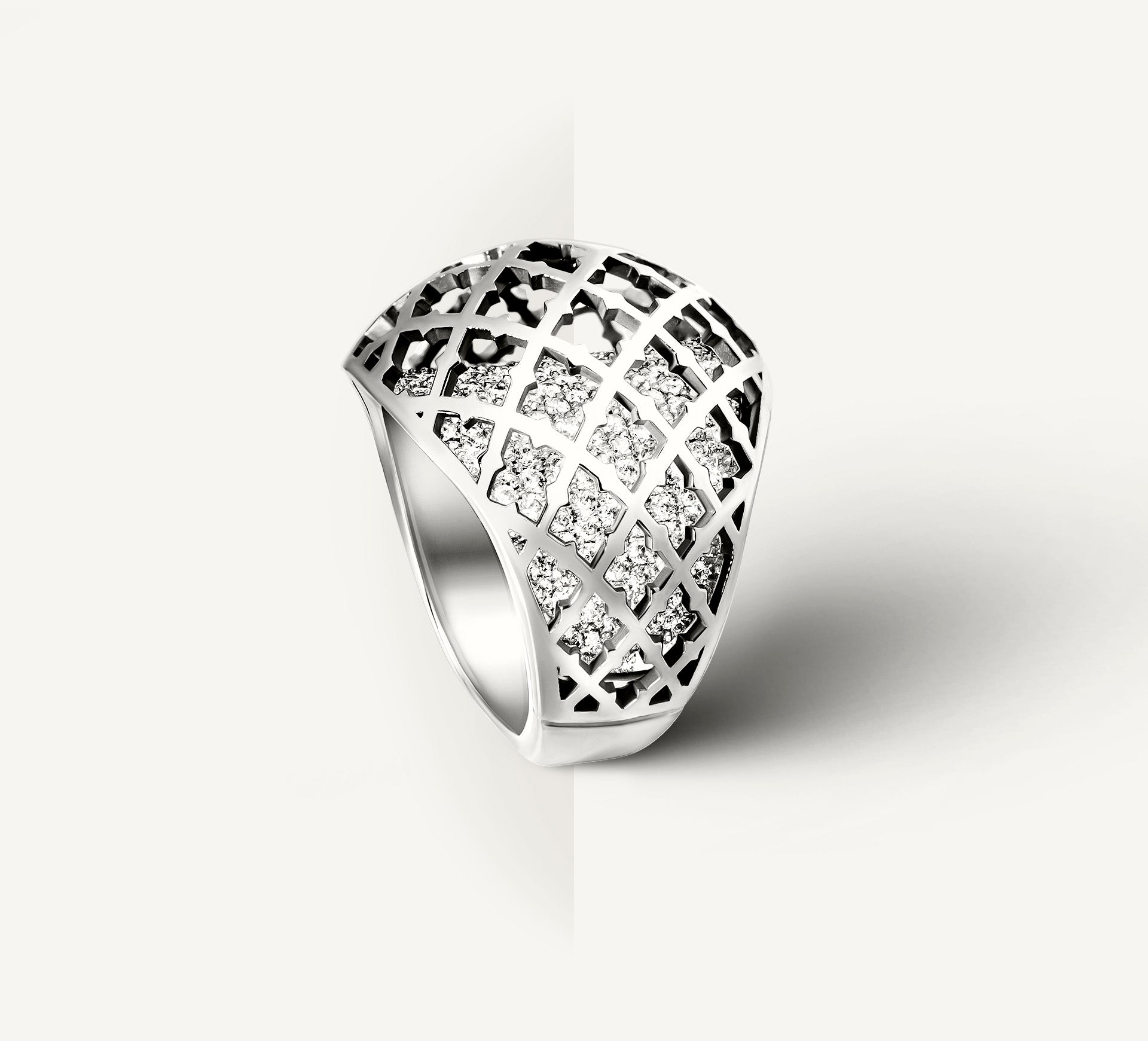 Domed Trellis Ring<br>w/Micro Pavé Diamond Floor<br>in Sterling Silver