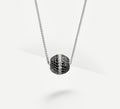 Radiant Silver Sphere Necklace<br>w/Black Pavé Diamonds<br>& White Diamond Accent