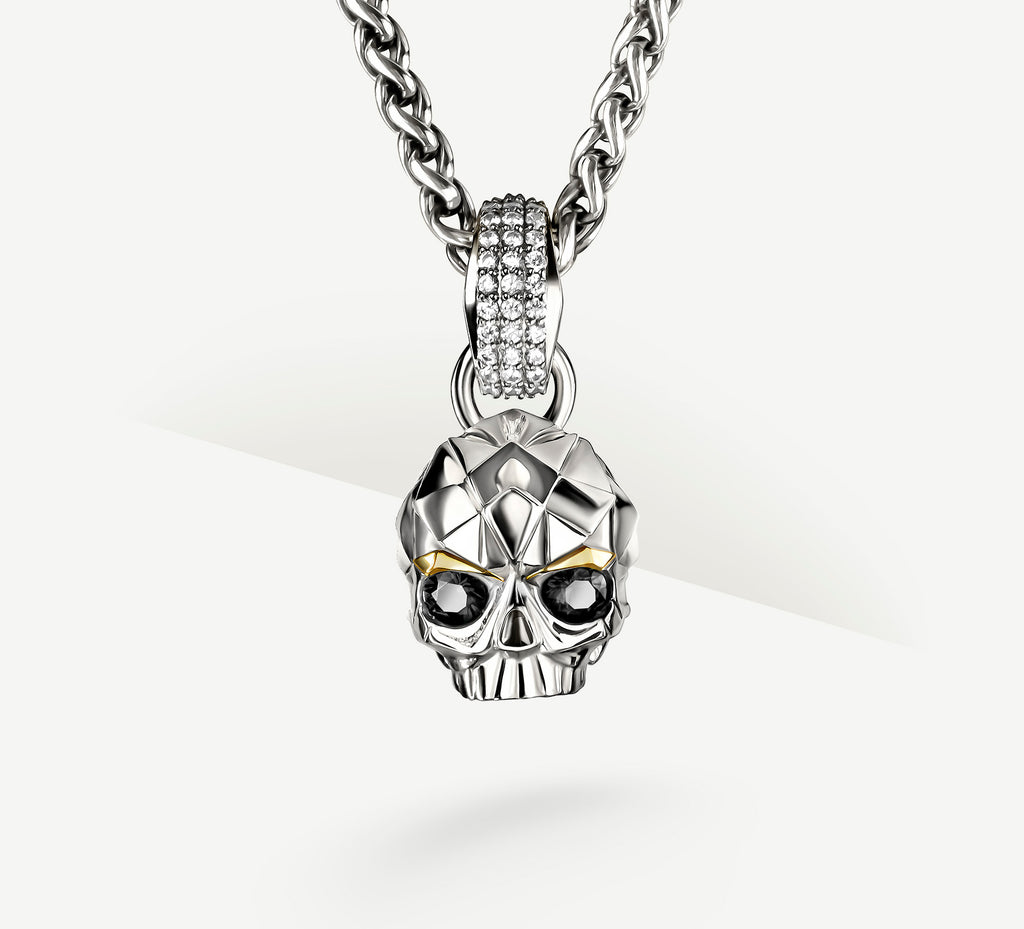 Deco Skull / Sterling Silver<br>Pavé Diamonds / Black Diamond Eyes