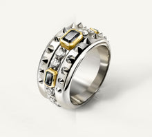 Load image into Gallery viewer, Spiked Rebel Ring<br>Sterling Silver w/Diamonds<br>Black Onyx / 14K Gold Accents
