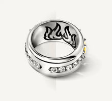 Load image into Gallery viewer, Spiked Rebel Ring<br>Sterling Silver w/Diamonds<br>Black Onyx / 14K Gold Accents
