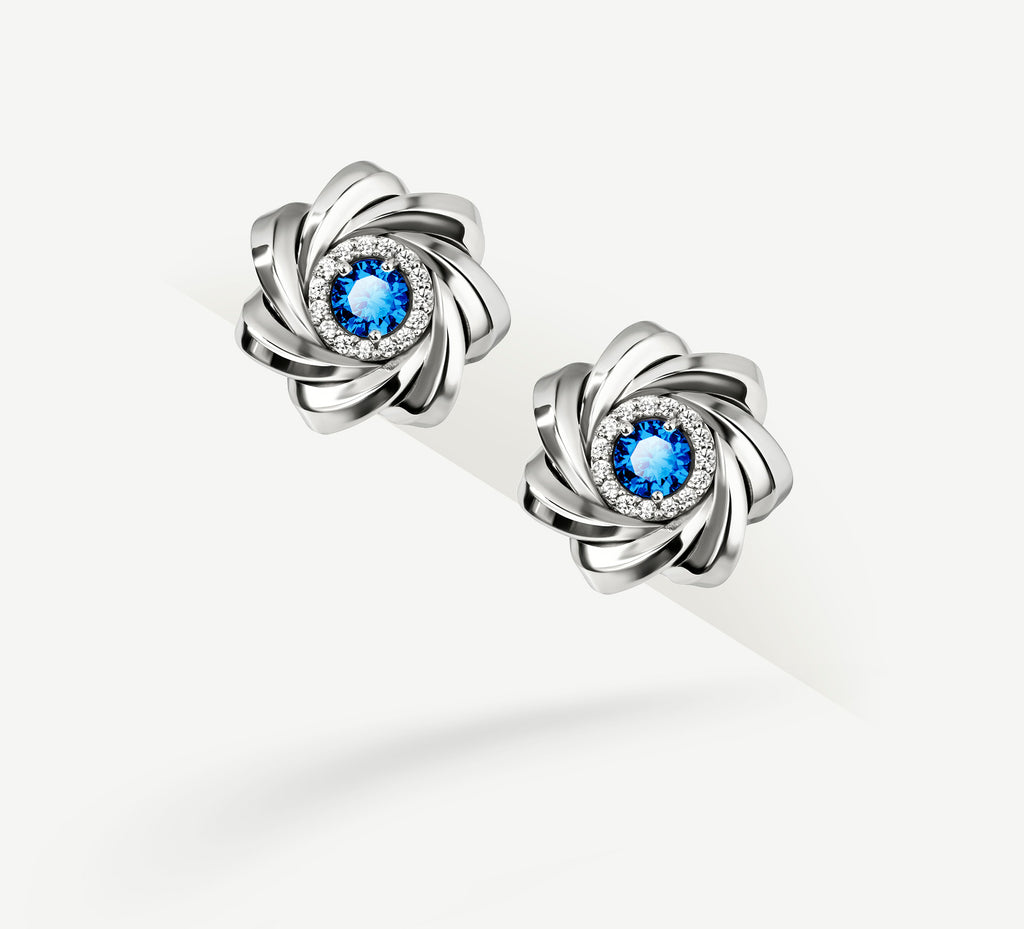 Star Talon Earrings / Blue Topaz<br>Pavé Diamonds / Sterling Silver