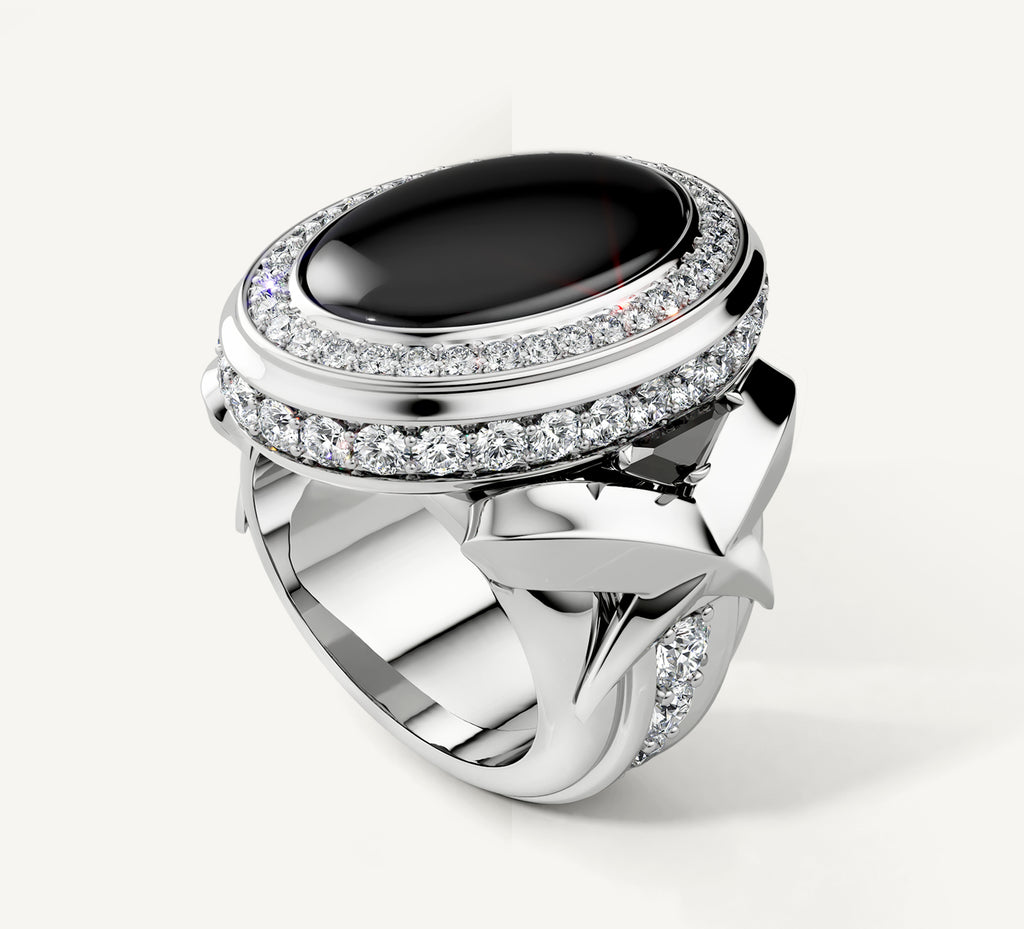 Black Onyx Talon Signet Ring<br>with Pavé Diamonds