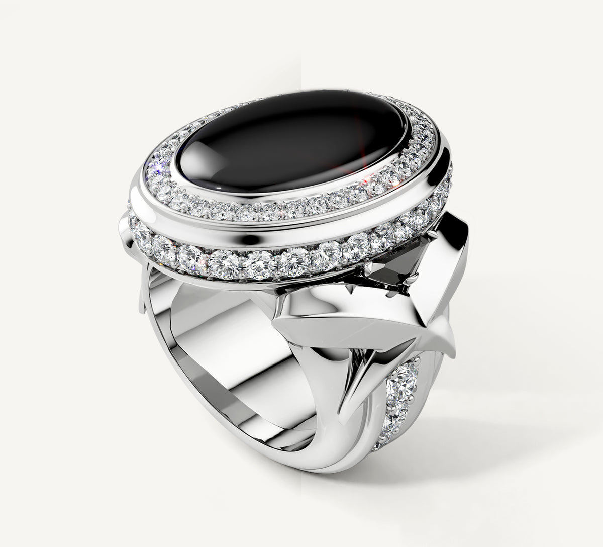Black Onyx Talon Signet Ring<br>with Pavé Diamonds