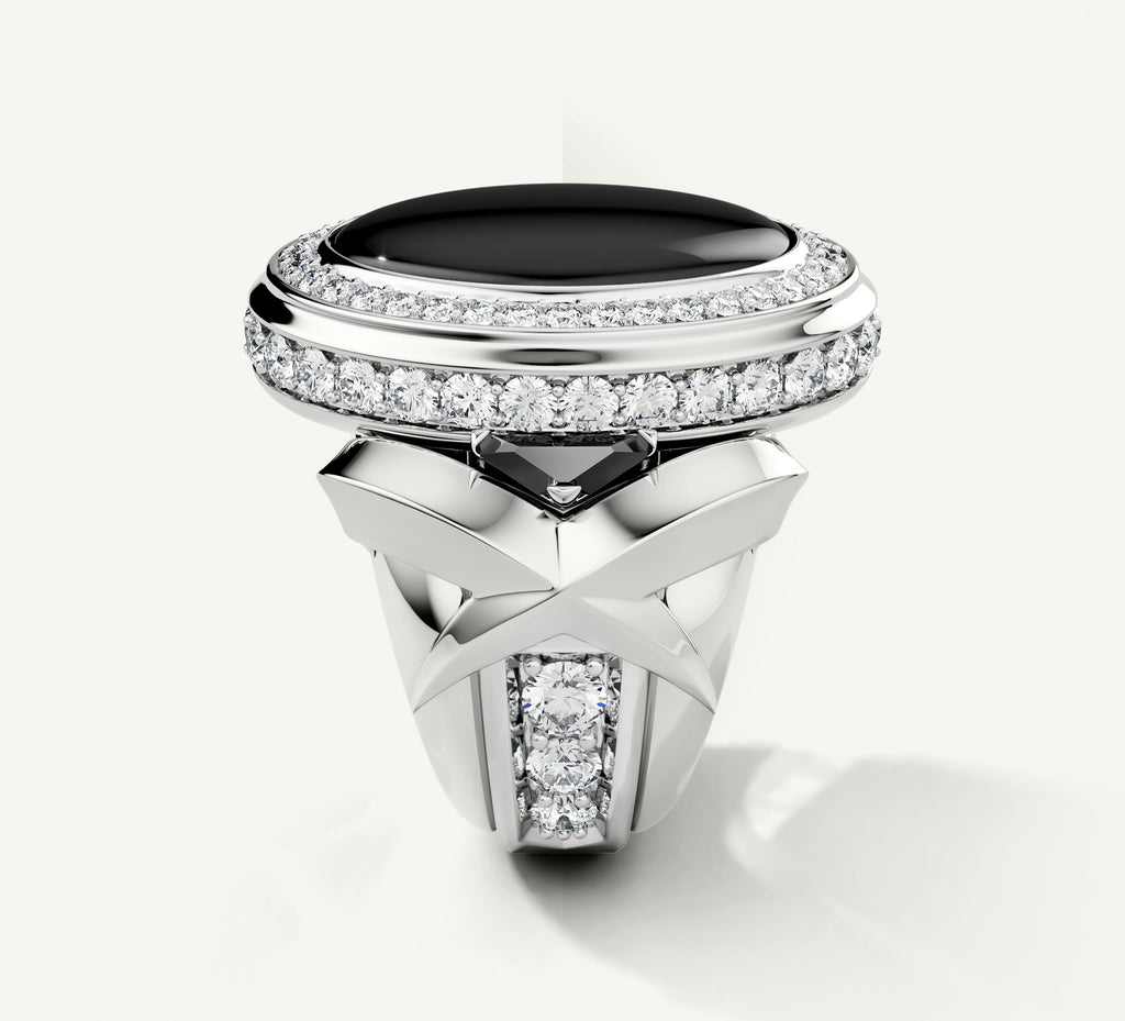 Black Onyx Talon Signet Ring<br>with Pavé Diamonds