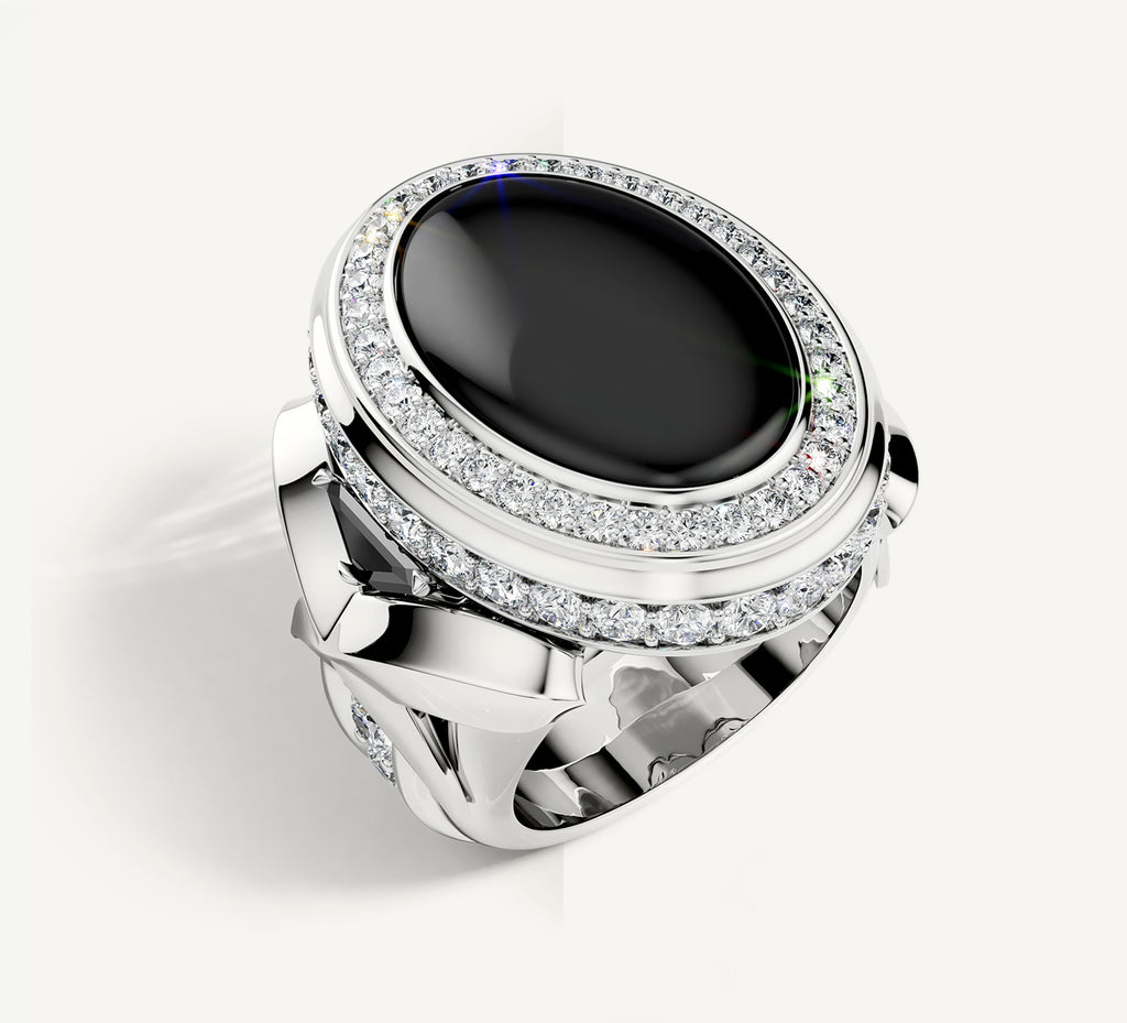 Black Onyx Talon Signet Ring<br>with Pavé Diamonds