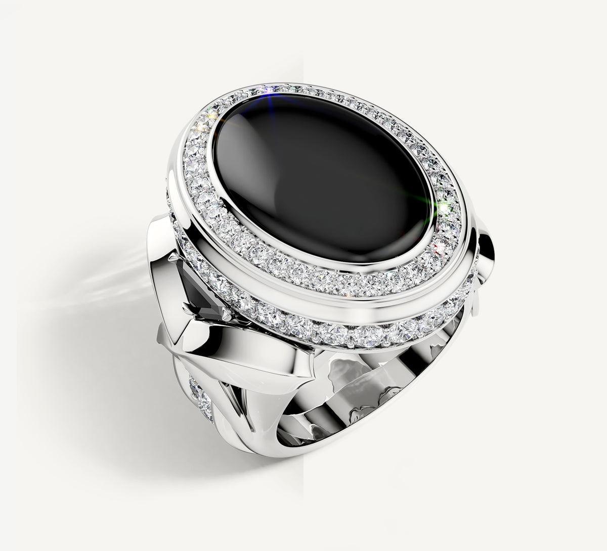 Black Onyx Talon Signet Ring<br>with Pavé Diamonds