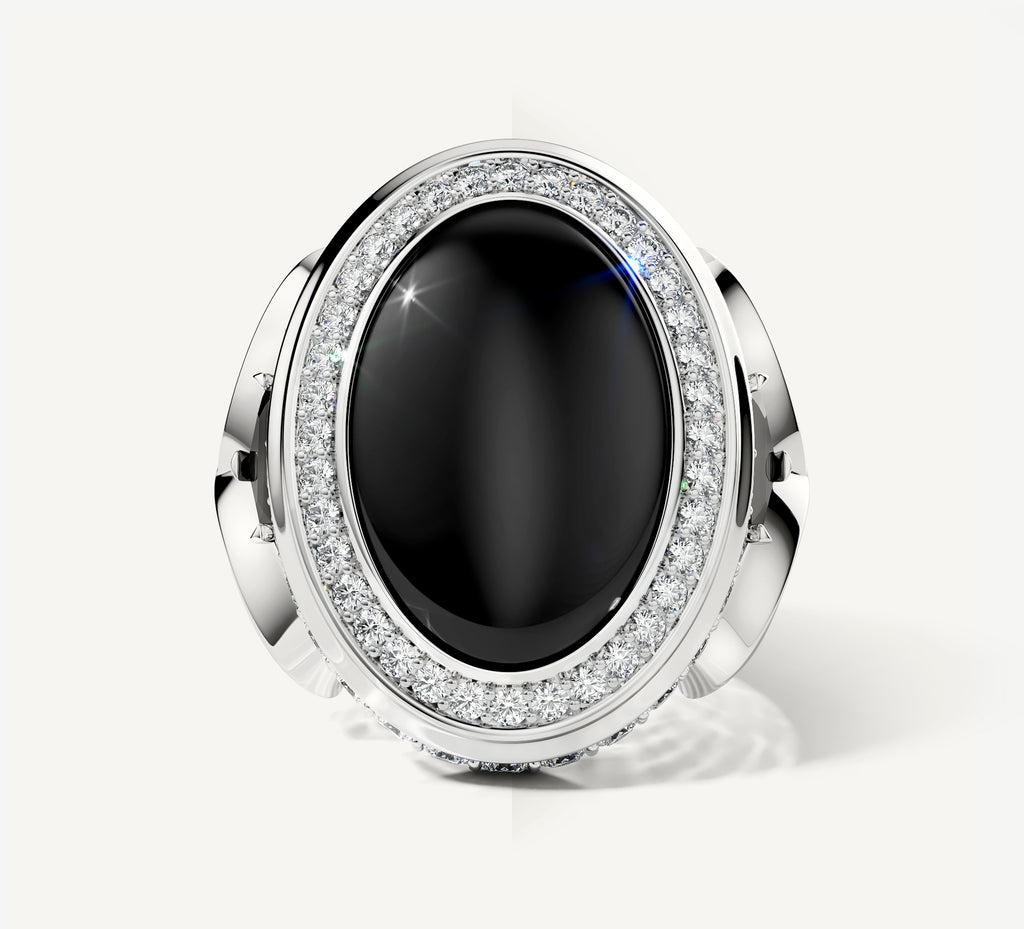 Black Onyx Talon Signet Ring<br>with Pavé Diamonds