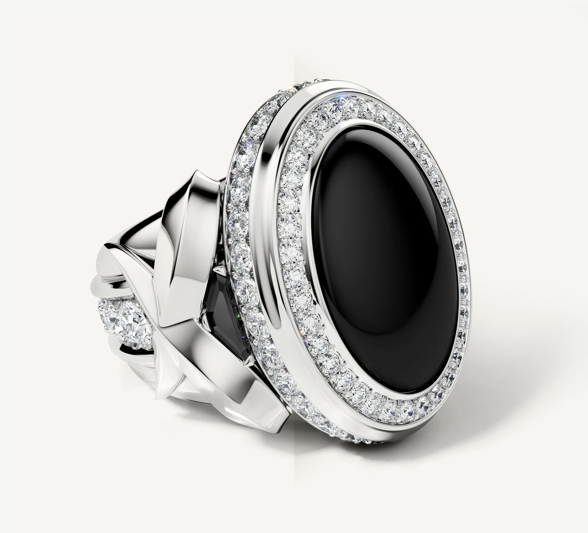 Black Onyx Talon Signet Ring<br>with Pavé Diamonds